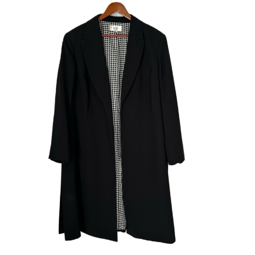 Le Suit Woman Coat 22W Black Collar Lined Slit Long Career Business Modern Comfy